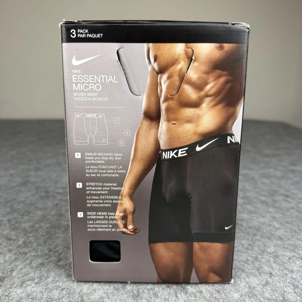 NIKE Essential Micro Men's 3-Pack Boxer Briefs Black Large 36-38